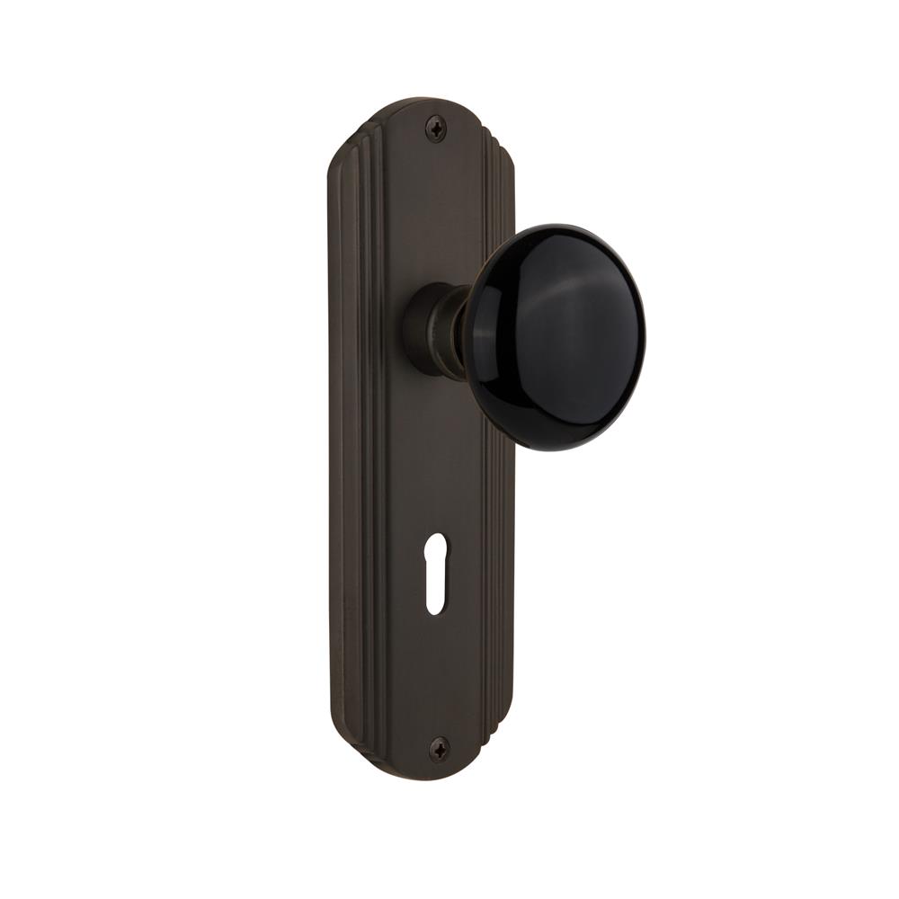 Nostalgic Warehouse 710255  Deco Plate with Keyhole Passage Black Porcelain Door Knob in Oil-Rubbed Bronze